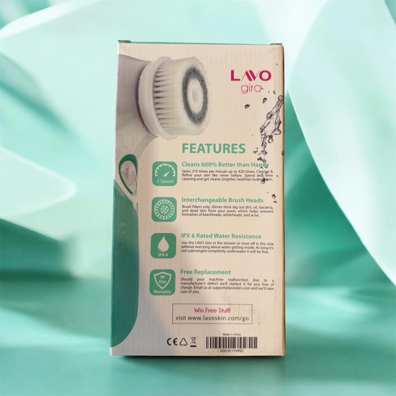 LAVO Giro Electric Facial Brush Waterproof 2-Speed Interchangeable Heads Green