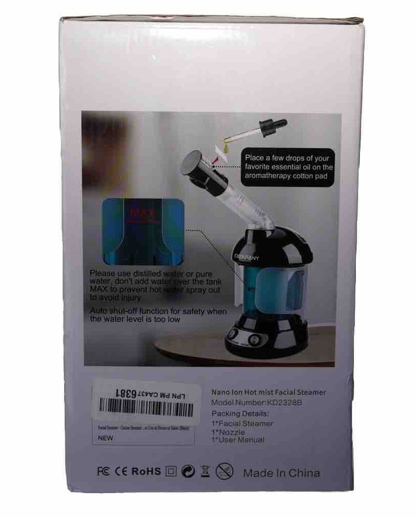 Denfany Nano Ion Hot mist Facial Steamer with 360 Roatating Nozzle in Black