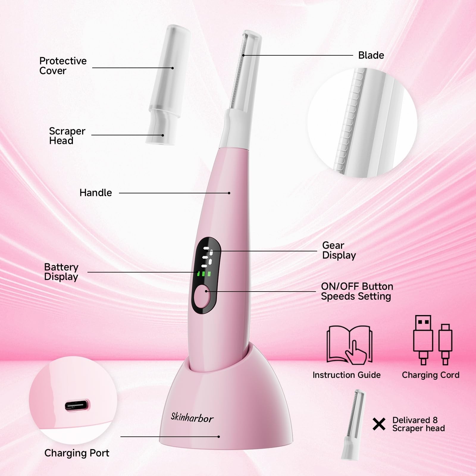 Women’s Sonic Dermaplane Razor – Facial Exfoliation, Peach Fuzz Removal, Anti-Ag