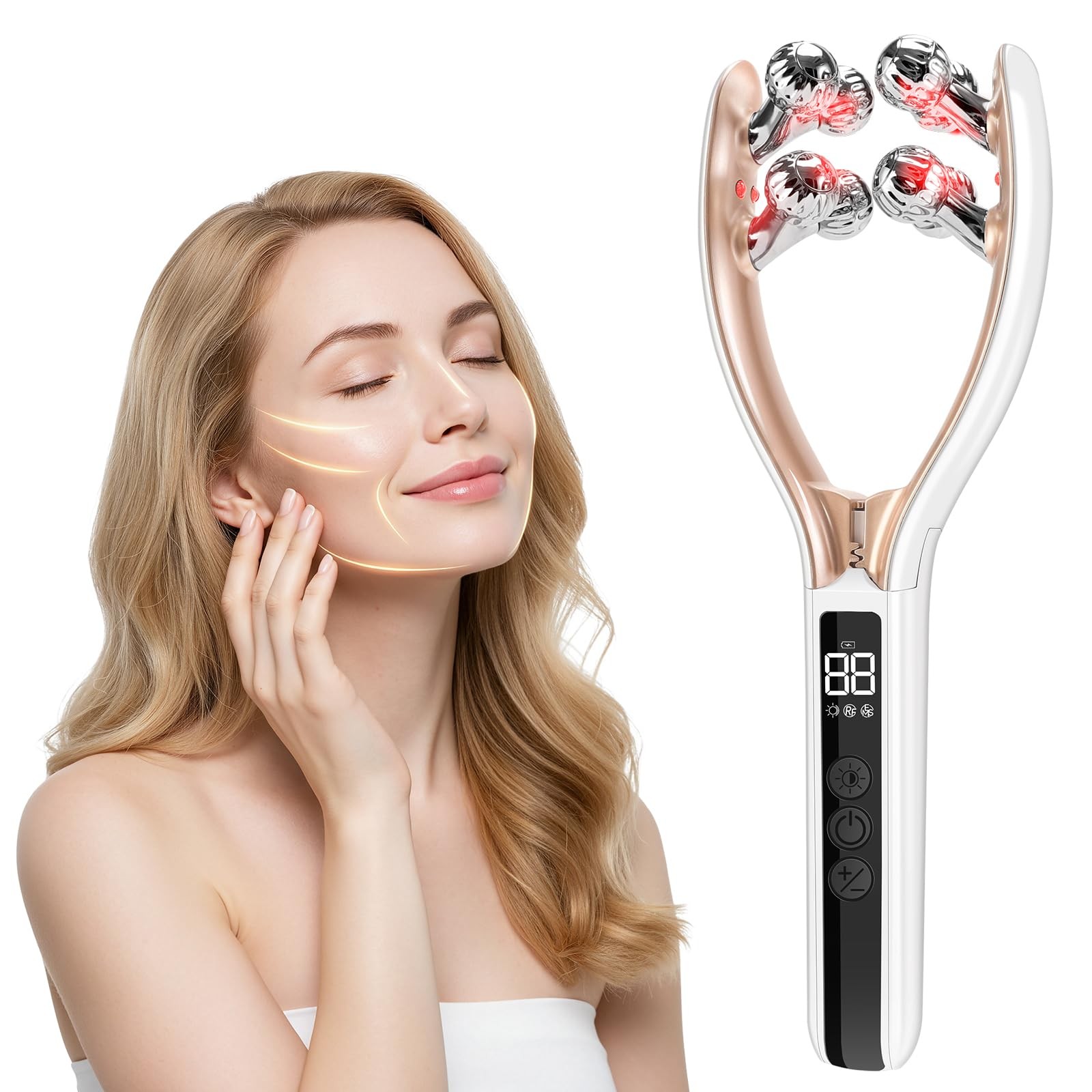 JZANWKT Facial Massager, Face Roller for Jawline Sculpting and M, White