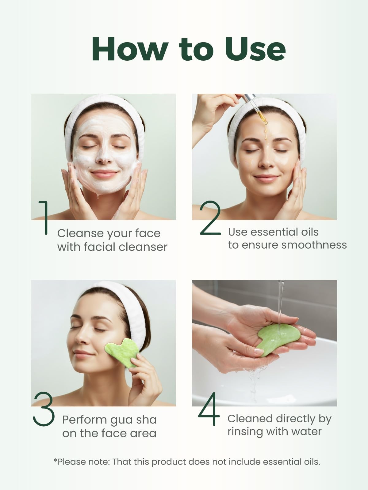 Gua Sha Facial Tools, Natural Jade Stone Guasha Tool for Face Acupuncture Therap