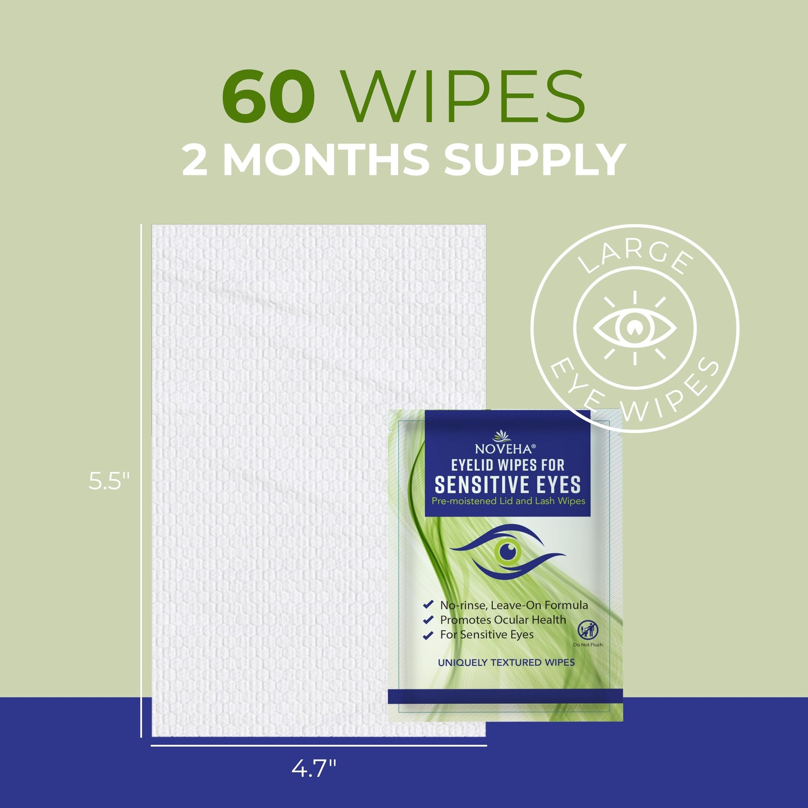 NOVEHA Eyelid Wipes – For Delicate Lashes and Eyelids – 60 Count (Pack of 1)