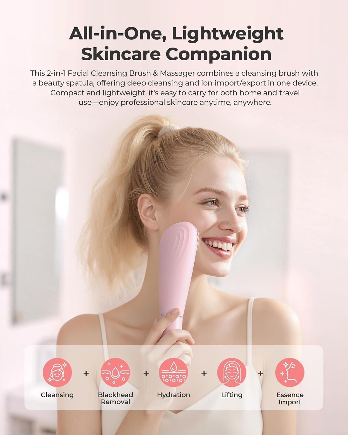 Facial Cleansing Brush & Massager, 2 in 1 Facial Skin Scrubber Waterproof