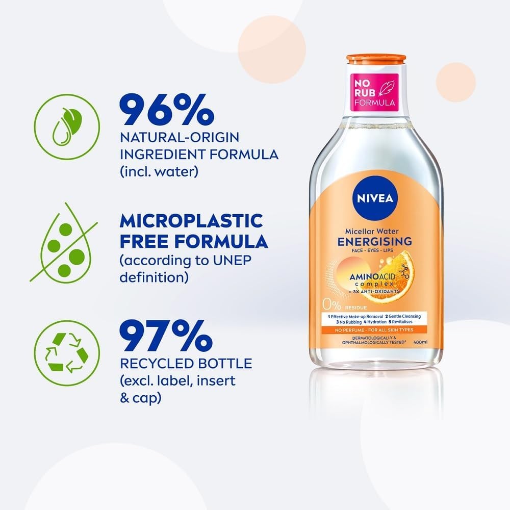 NIVEA Energizing Micellar Water Facial Cleanser with 13.53 Ounce (Pack of 1)