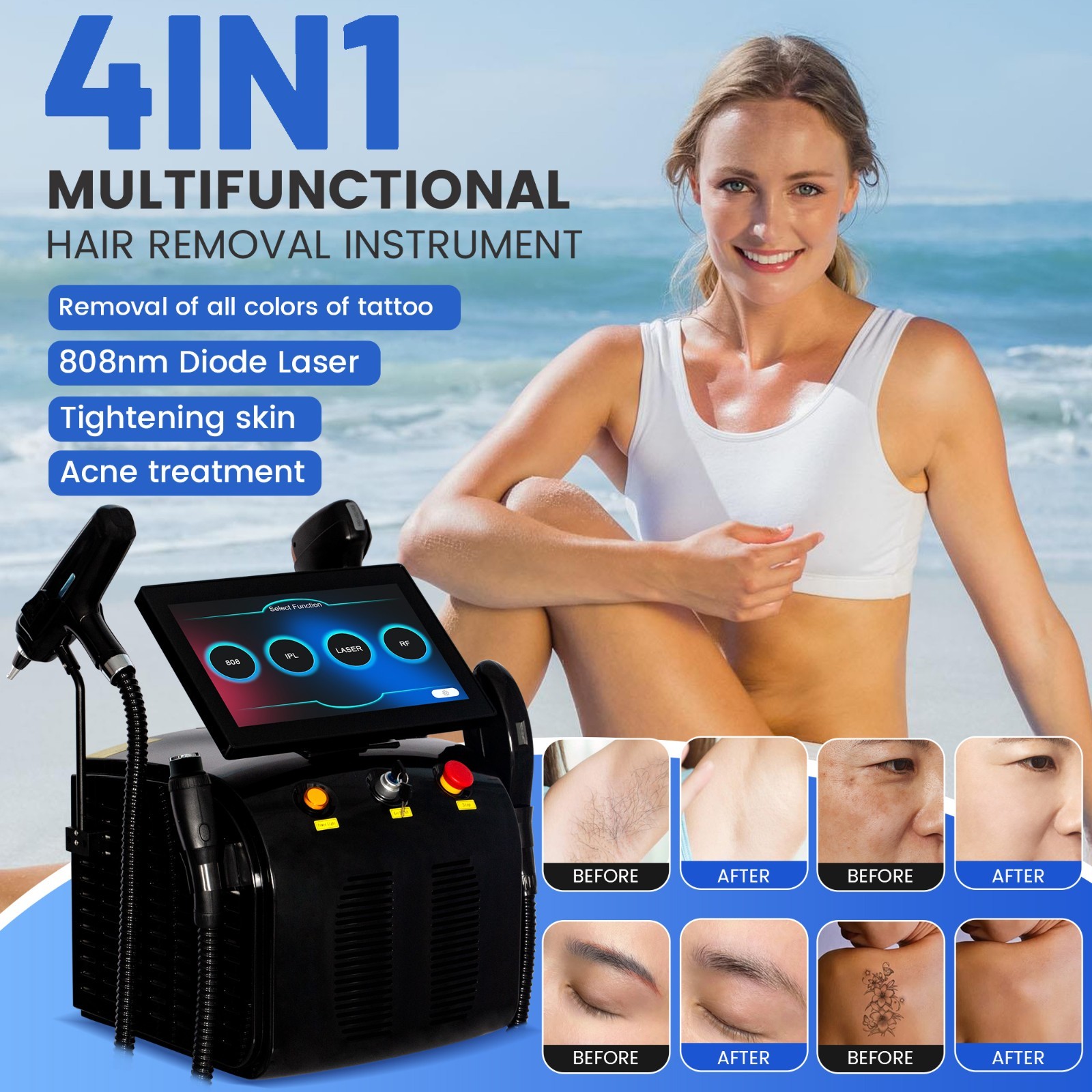 4-in-1 Multifunction Beauty Device Hair removal, skin tightening, tattoo removal