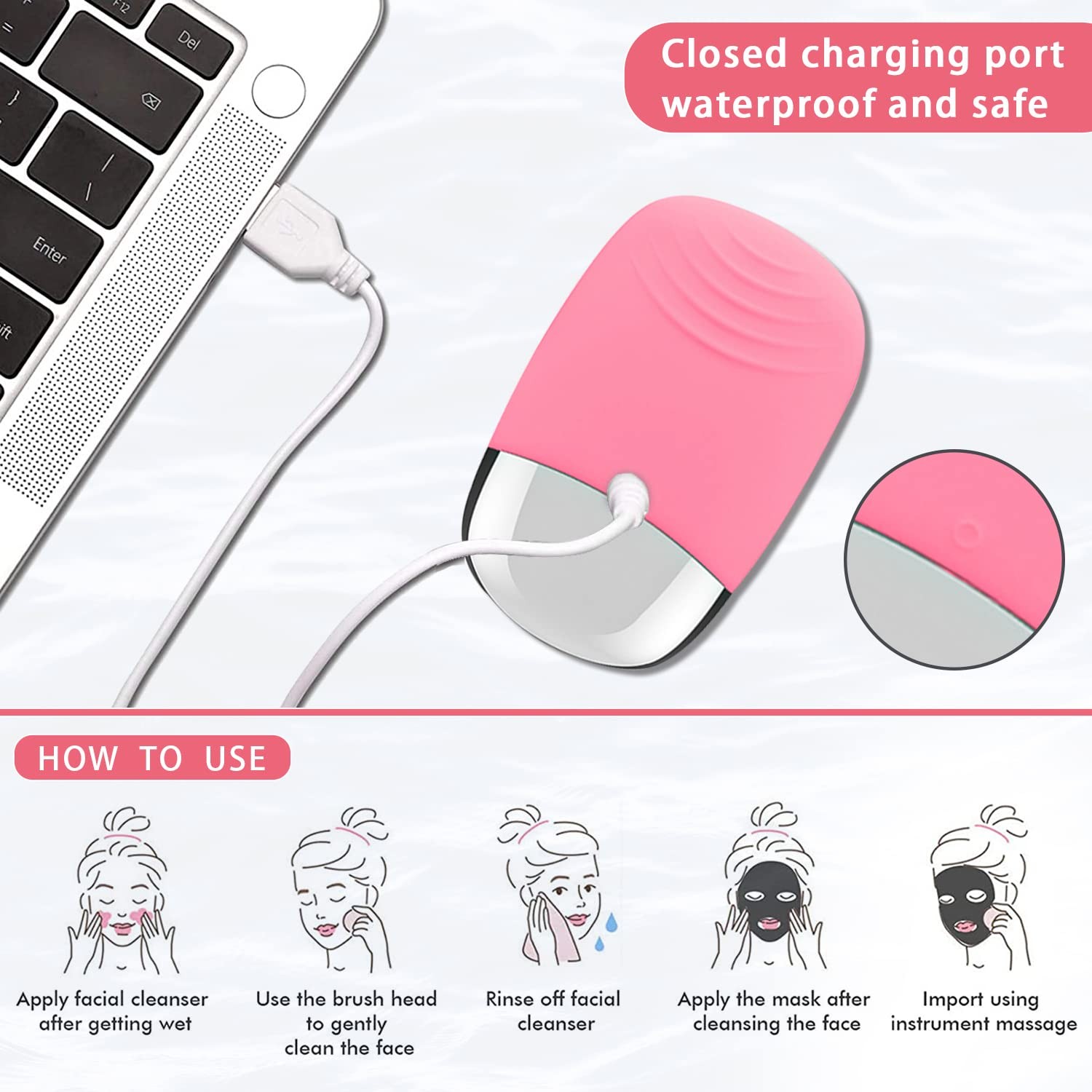 Rechargeable Silicone Face Cleansing Brush – Electric Waterproof Skin Massager