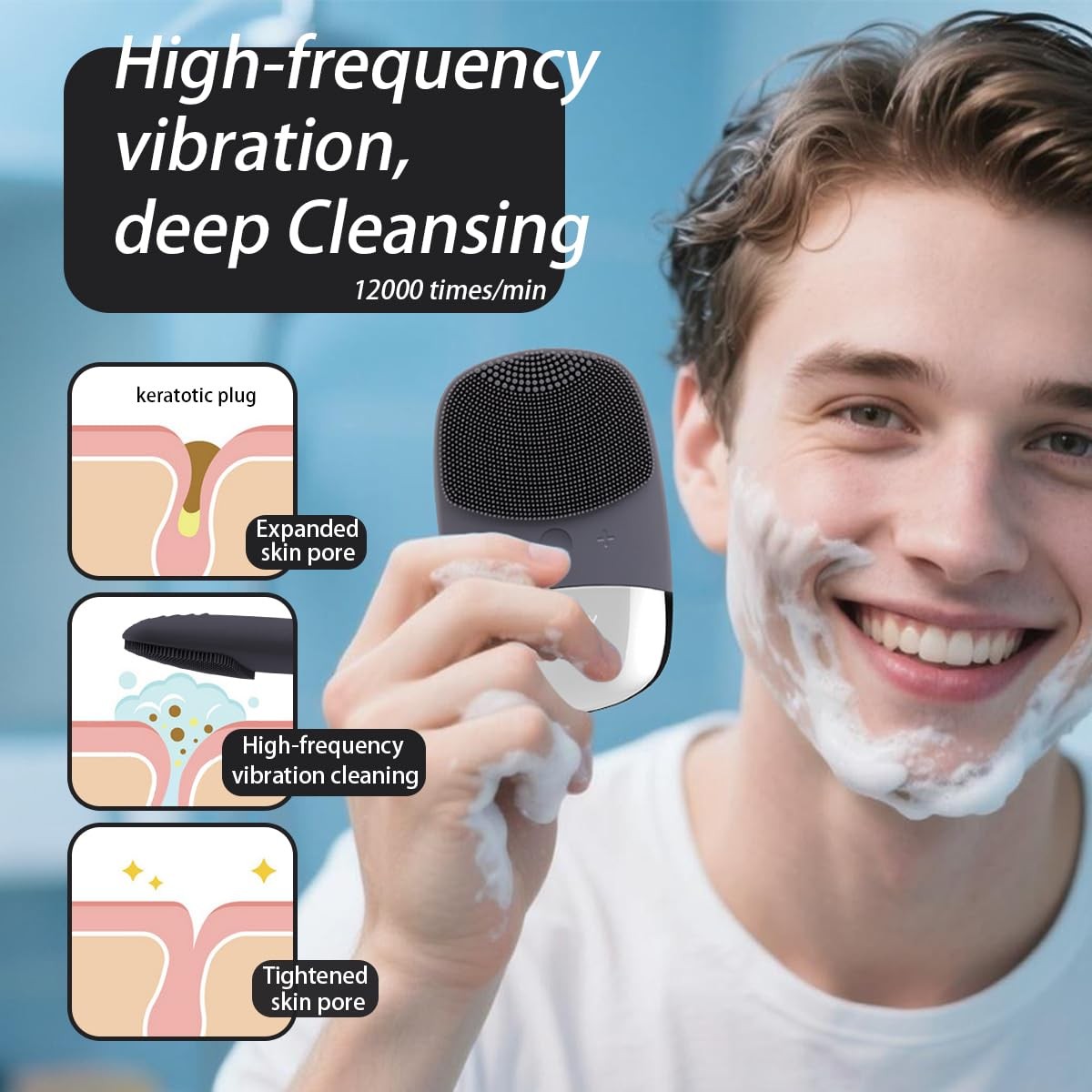 Facial Cleansing Brush, 3-in-1 Electric Silicone Face Scrubber, Vibrating Mas…