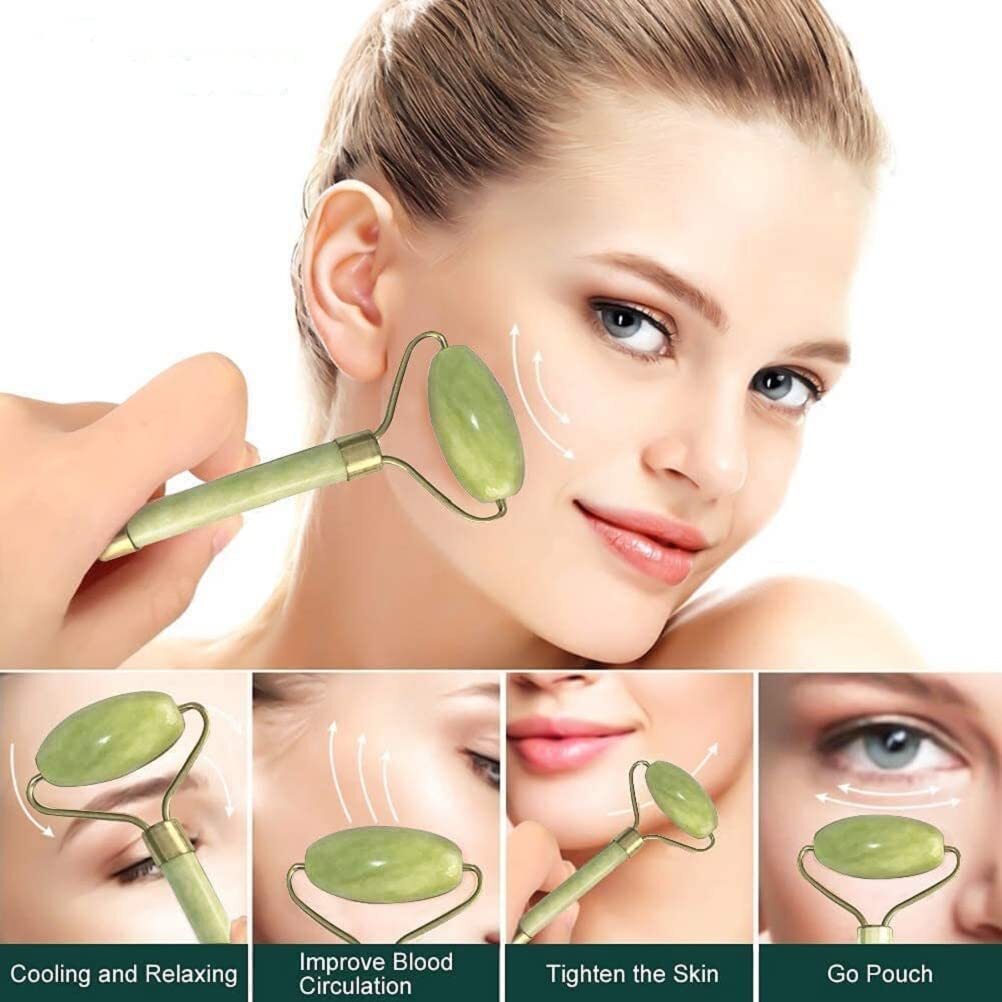 Jade Roller for Face pack of 3 Real Jade Natural Anti-Aging Face Roller for Eye