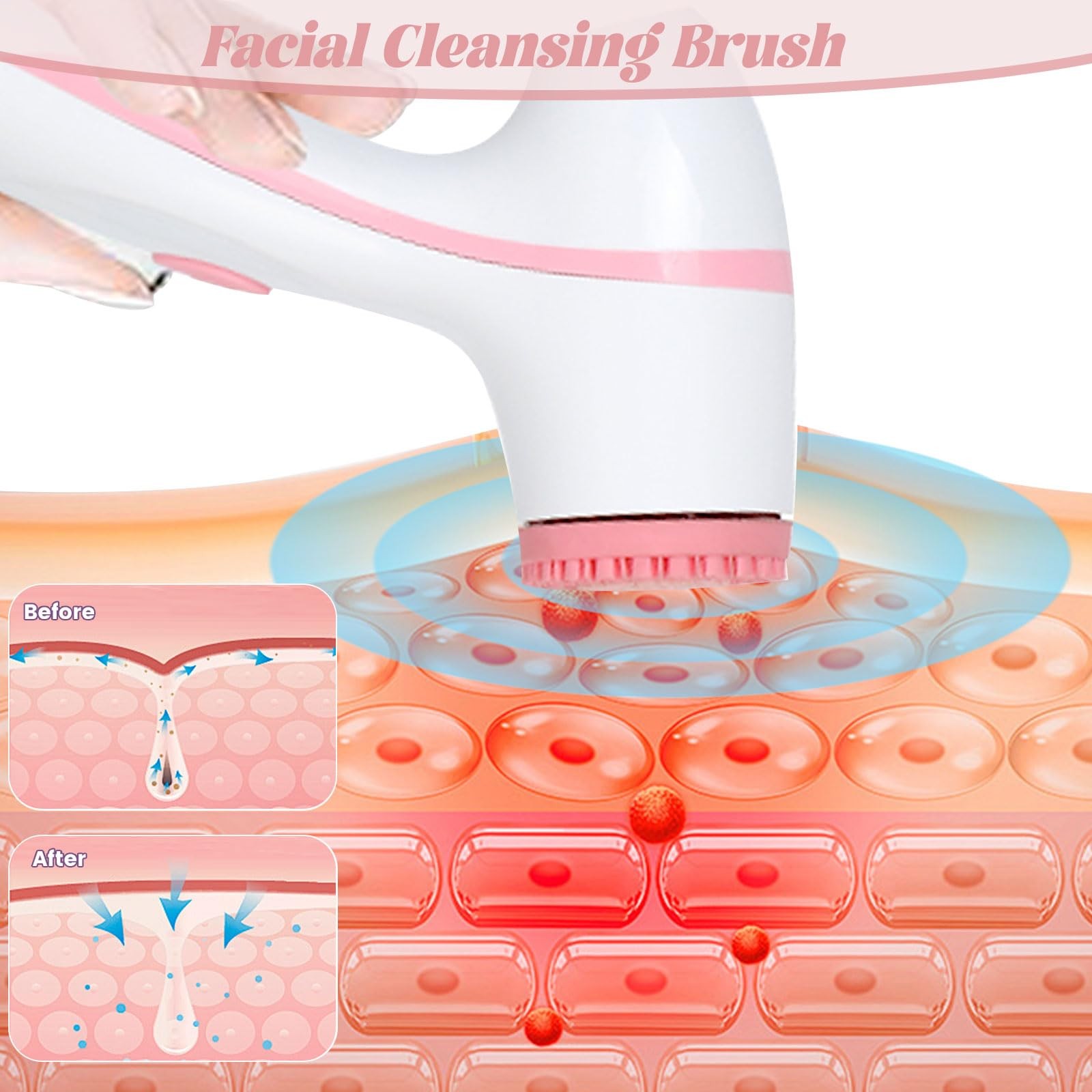 Cleansing Brush, 3in1 Silicone Scrubber, Waterproof Scrubber for Deep Cleansi…
