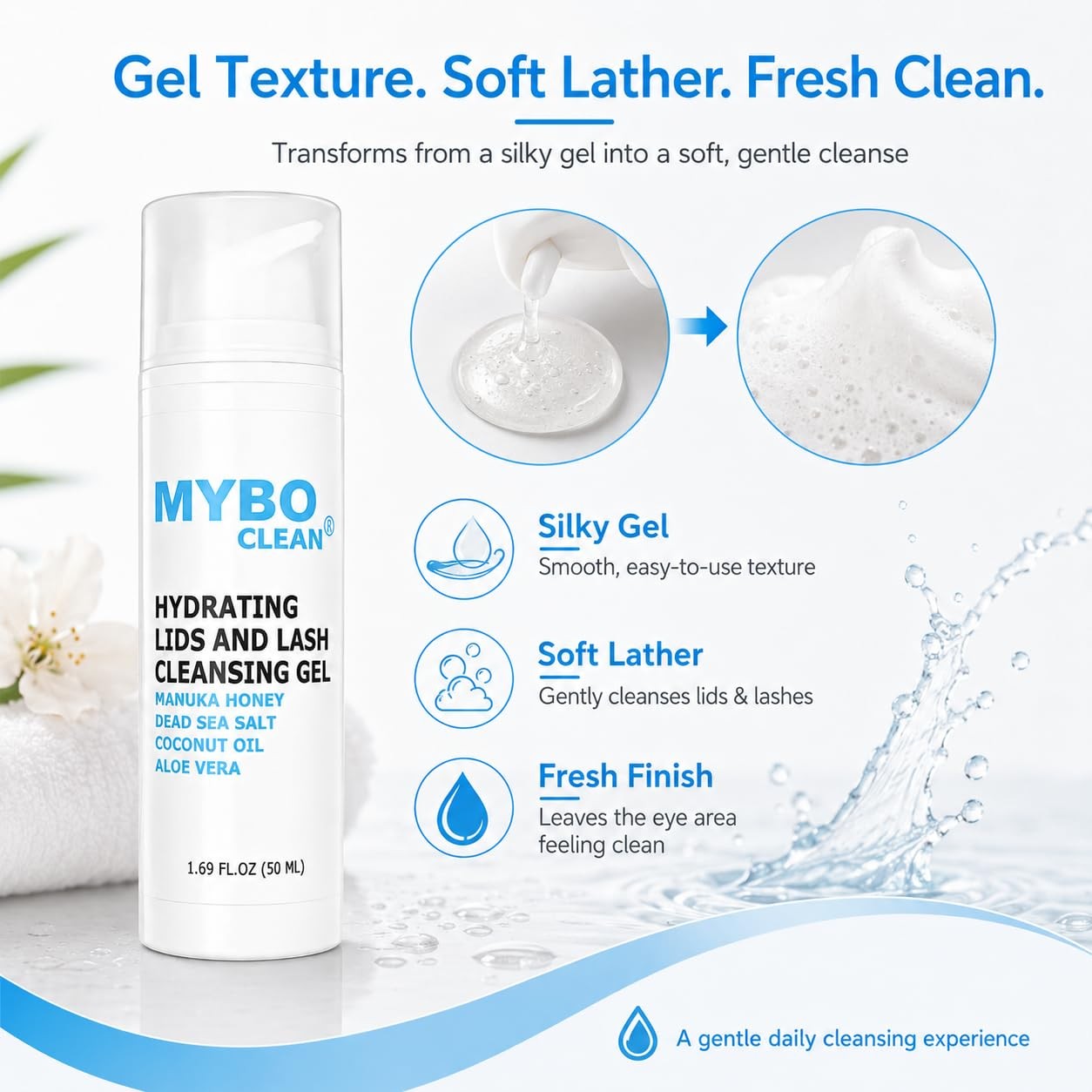 Mybo Clean Eyelid Cleansing Brush for Sensitive Skin (1 2 Fl Oz Bottle, White