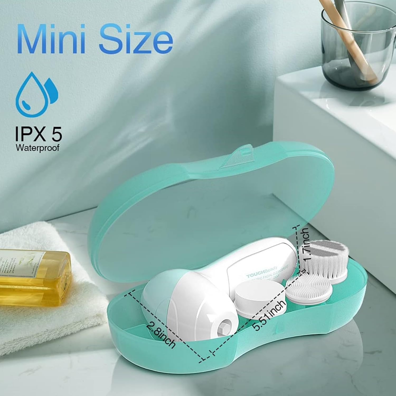 Electric Facial Cleansing Brush for Women, 3 Brush Heads, 2 Speeds, Waterproof &