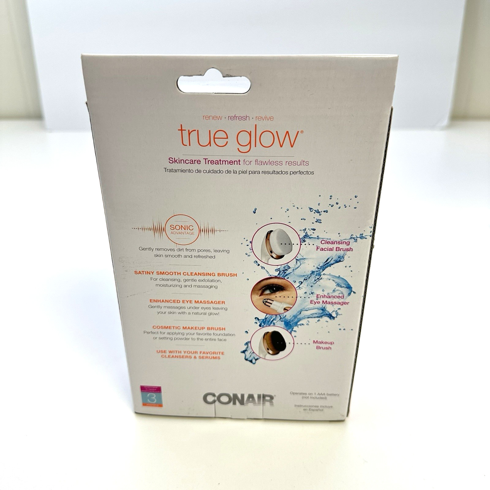 Conair True Glow Sonic Skincare Treatment 3 Step Facial Kit Brush Set New Sealed