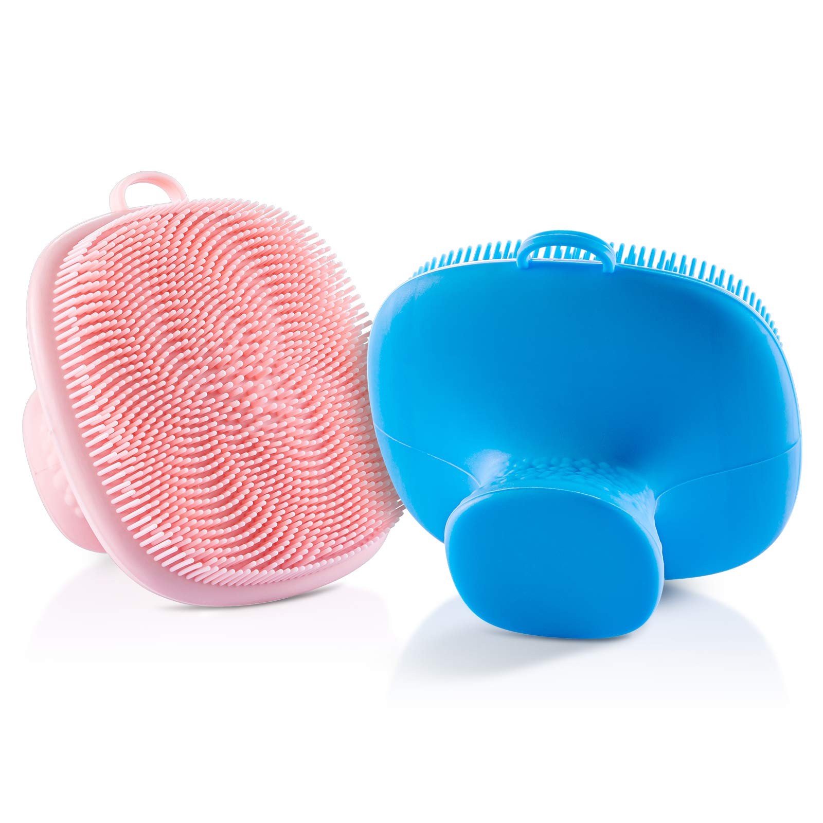 Silicone Face Scrubber for Men and Women， 2Pack Facial Brush, Blue Pink