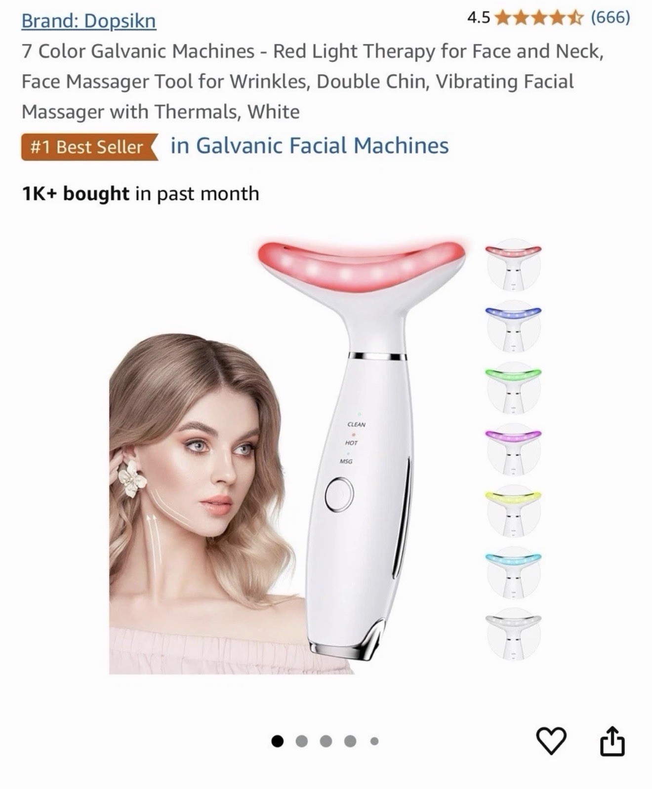 Dopsikn 7-in-1 Facial Massager 7 Colors LED Light Magnetic Heat Therapy White