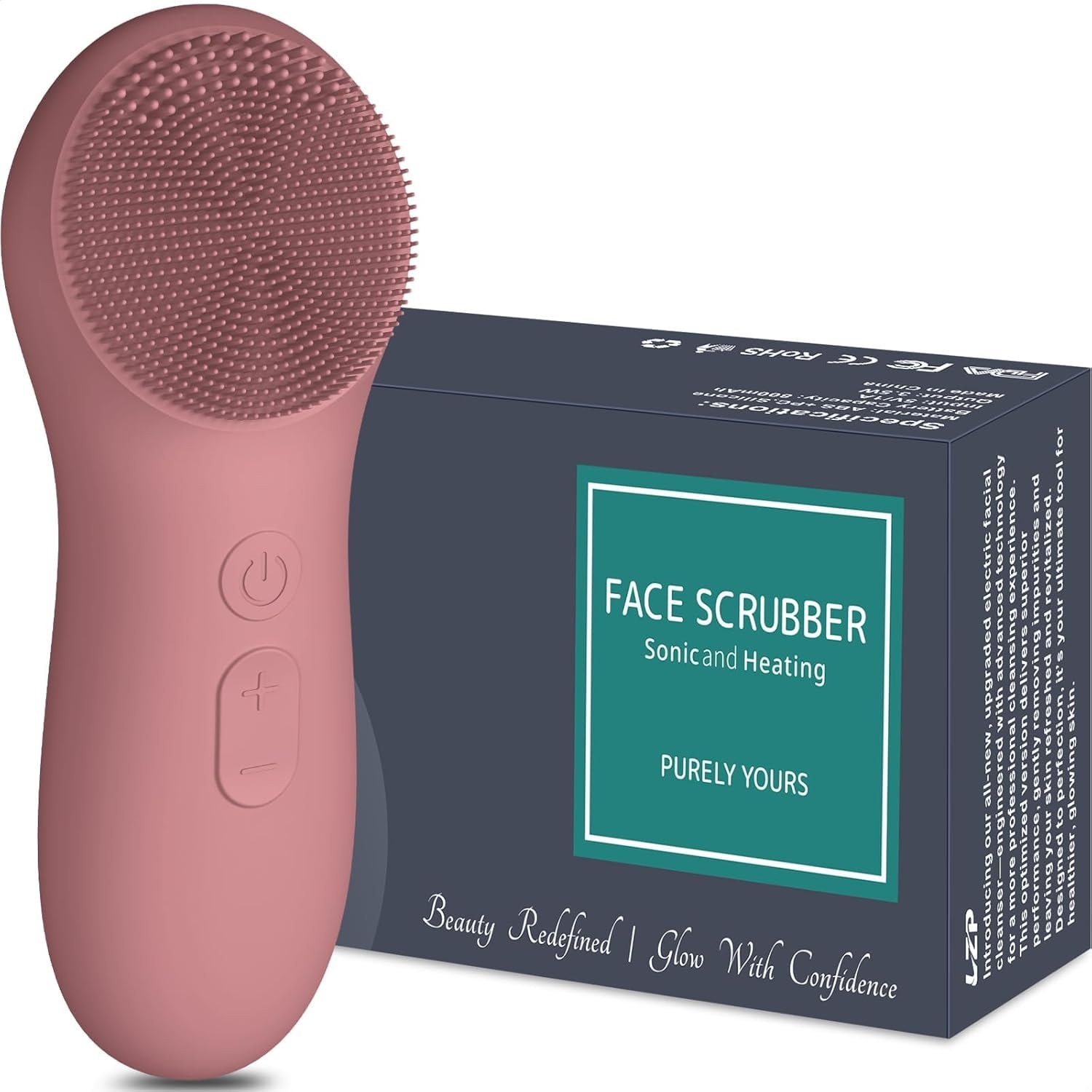 LZP Silicone Face Scrubber, Electric Facial Cleansing Brush with Natural Pink