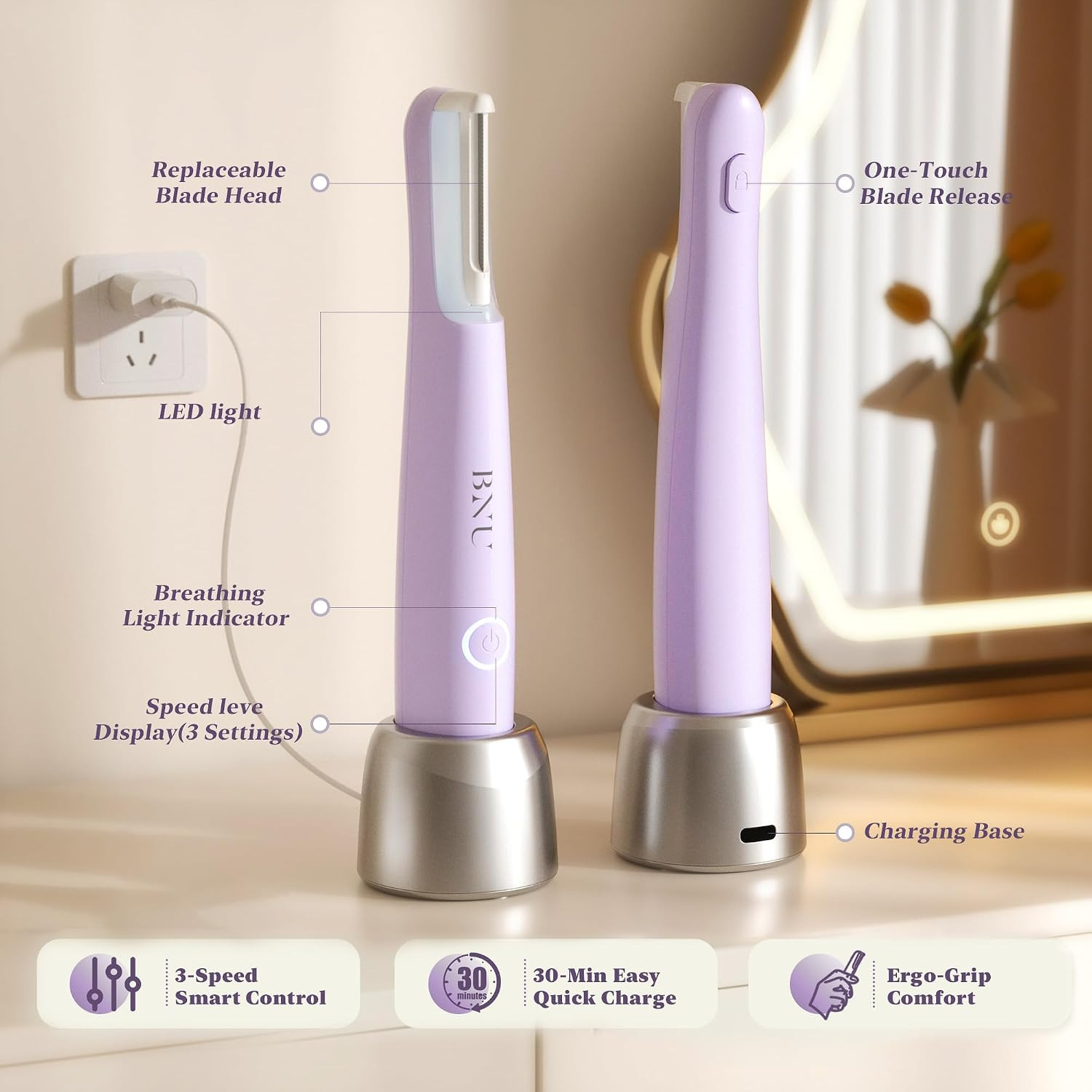 Dermaplaning Tool for Face, Sonic Dermaplane Razor for Women Face LED Light Faci