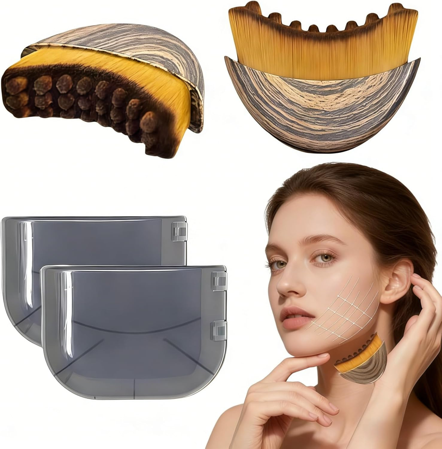 2PCS Facial Lymphatic Drainage Massager – Ergonomic Contour Brush for Precise Fi