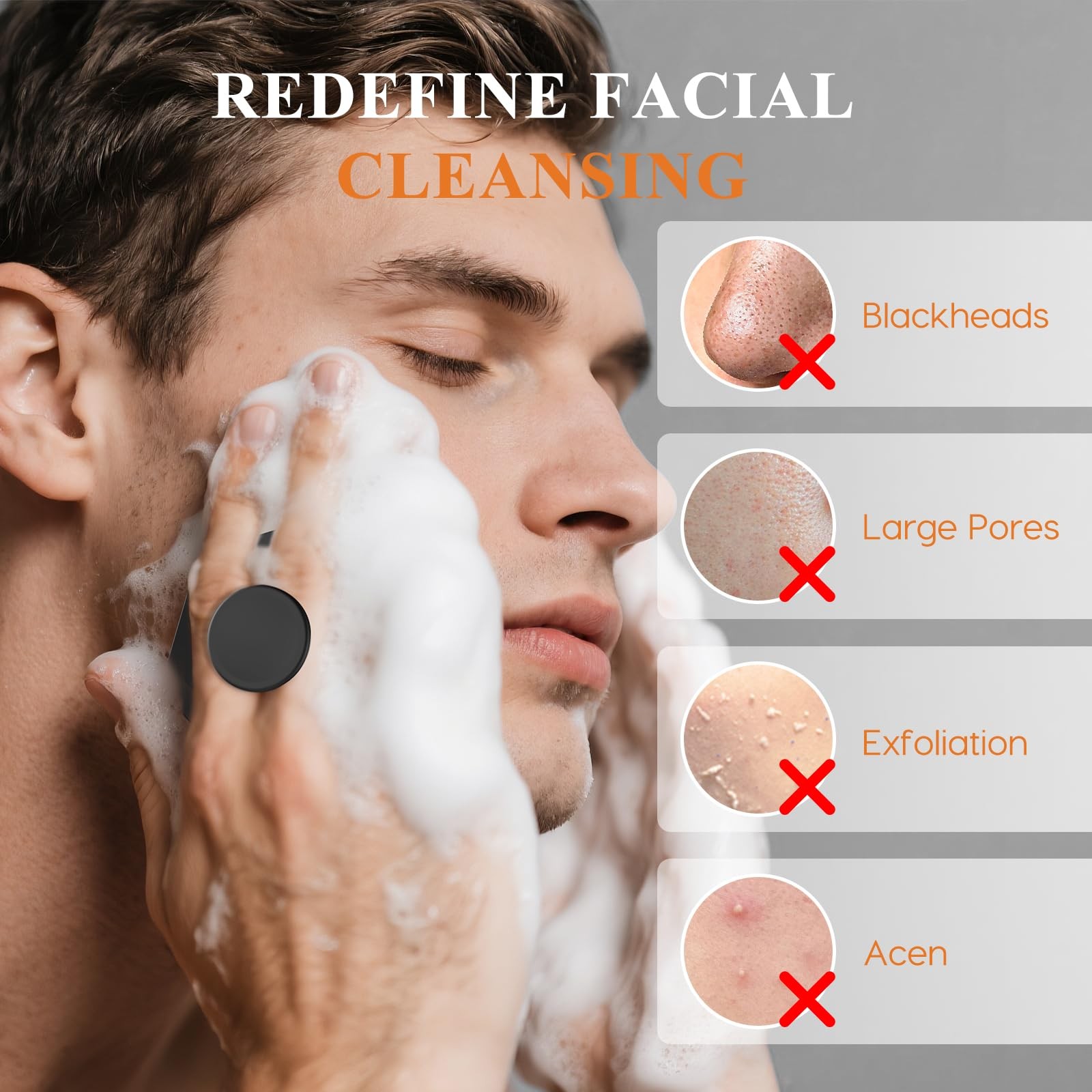 Silicone Face Scrubber for Men, Gentle Exfoliator Pad & Body Scrubber, Black