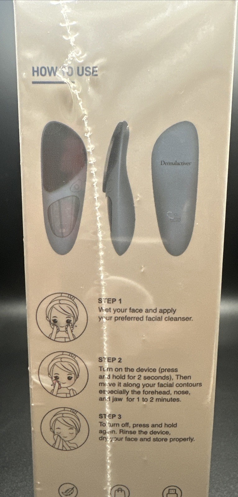 NEW SEALED DERMALACTIVES PureSkin + Cleansing Brush Facial Tool Device MSRP $130