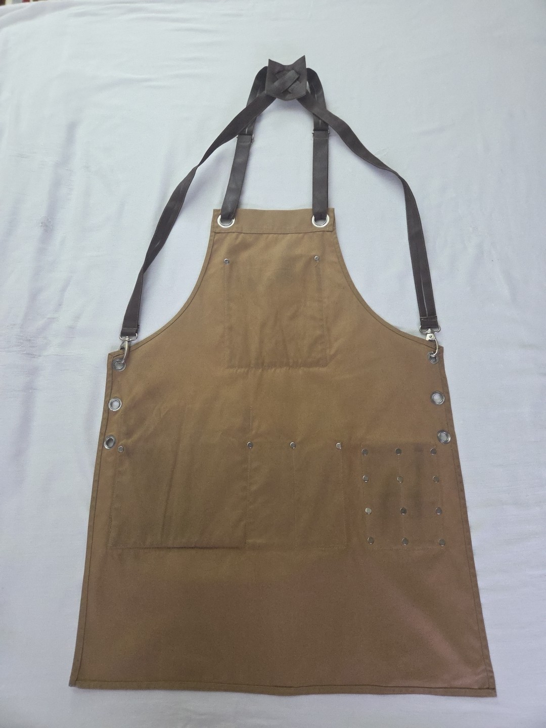 Presto Shears Barber Stylist Apron Brown Canvas Leather Tool Pockets Adjustable