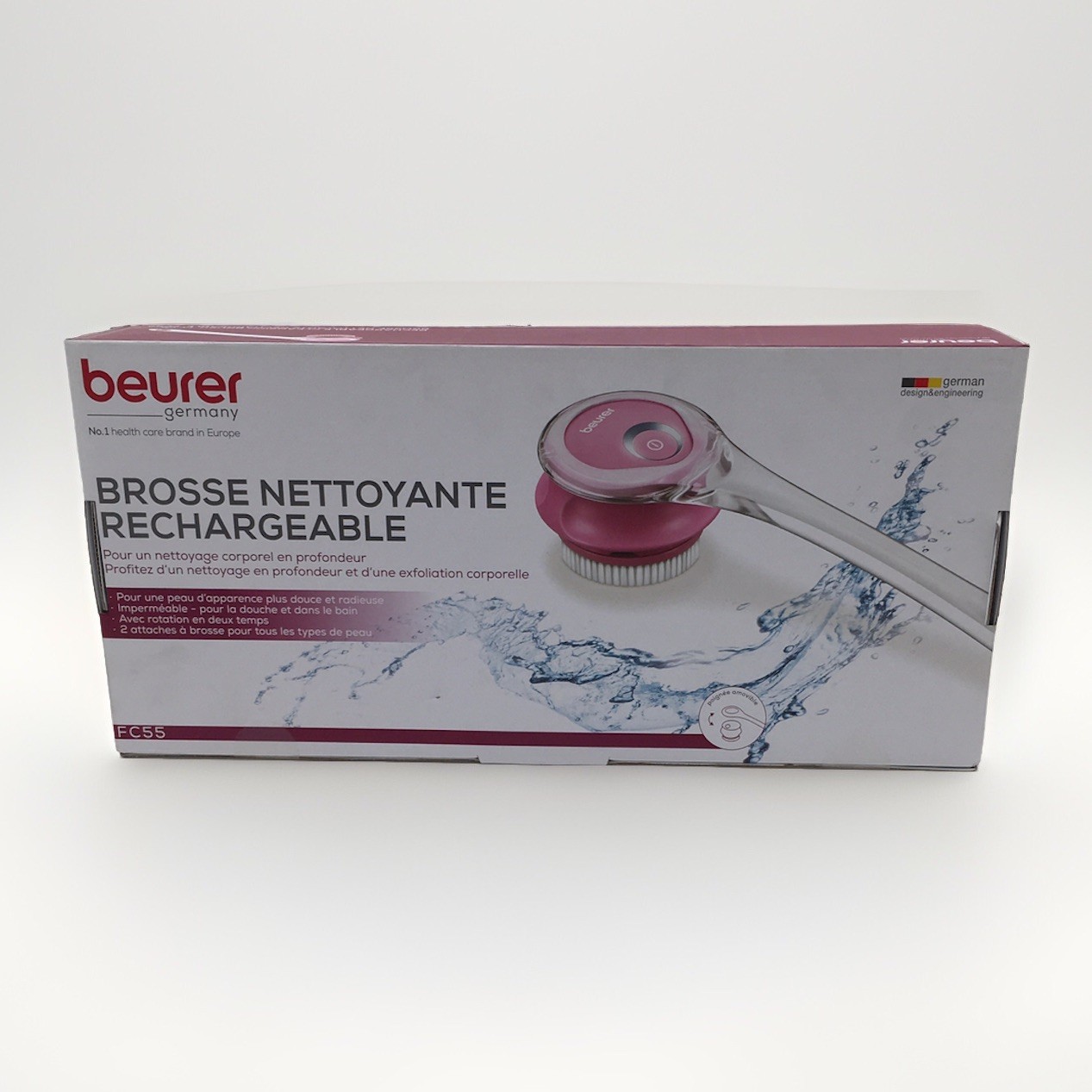 Beurer FC55 Electric Body Scrubber for Exfoliating & 3 Pc Set, Pink Rechargeable
