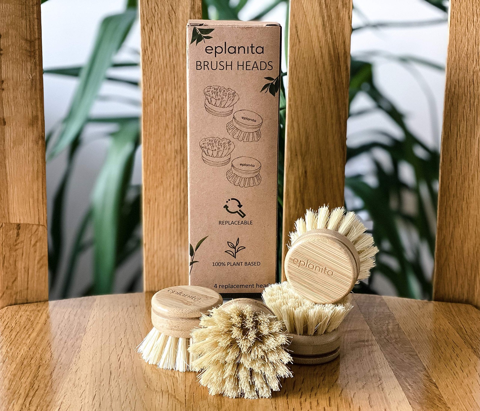 eplanita Replacement Brush Heads (Pack of 4) for Bamboo Pack 4, Yellow