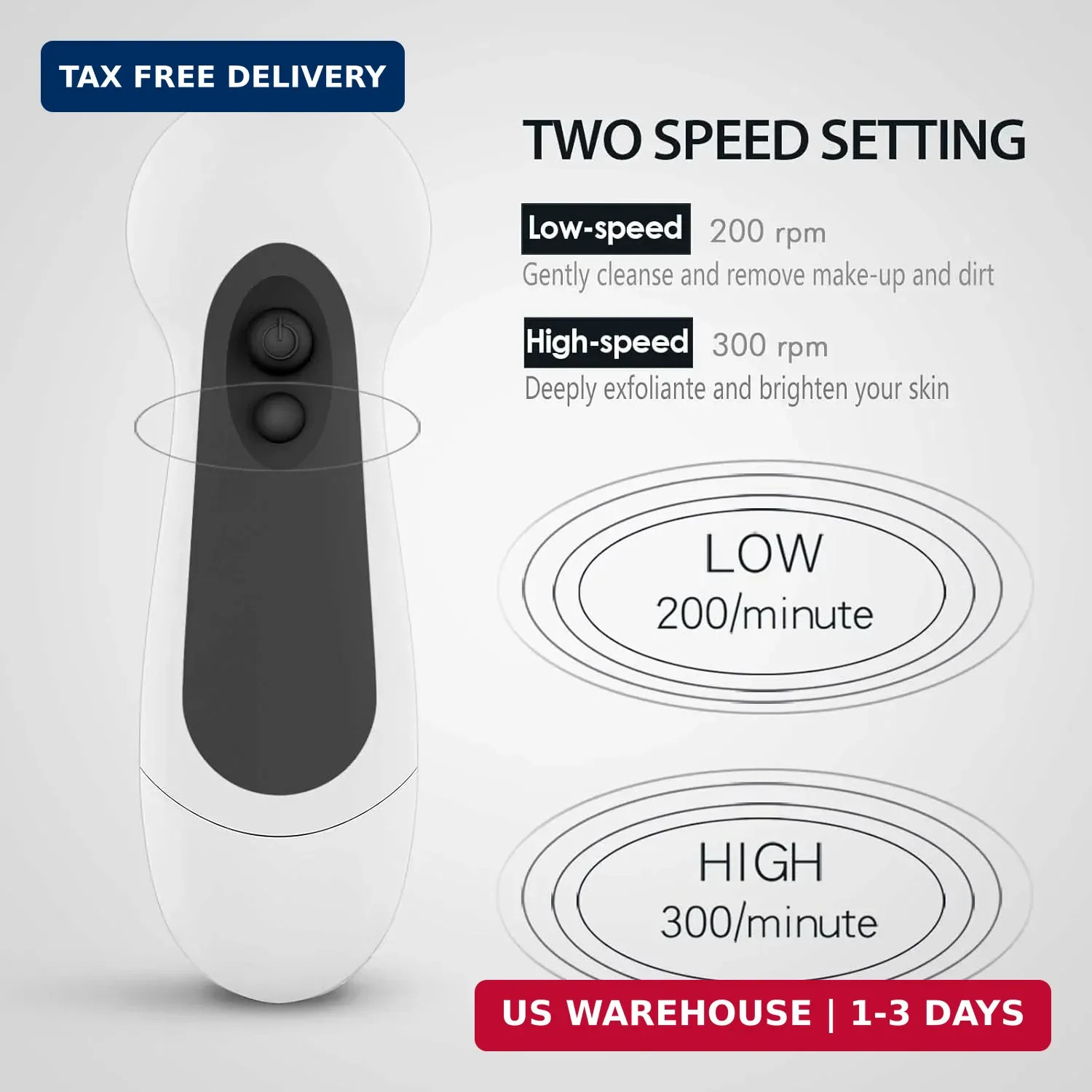 Waterproof Facial Cleansing Spin Brush Set with 5 Exfoliating Brush Heads – Elec