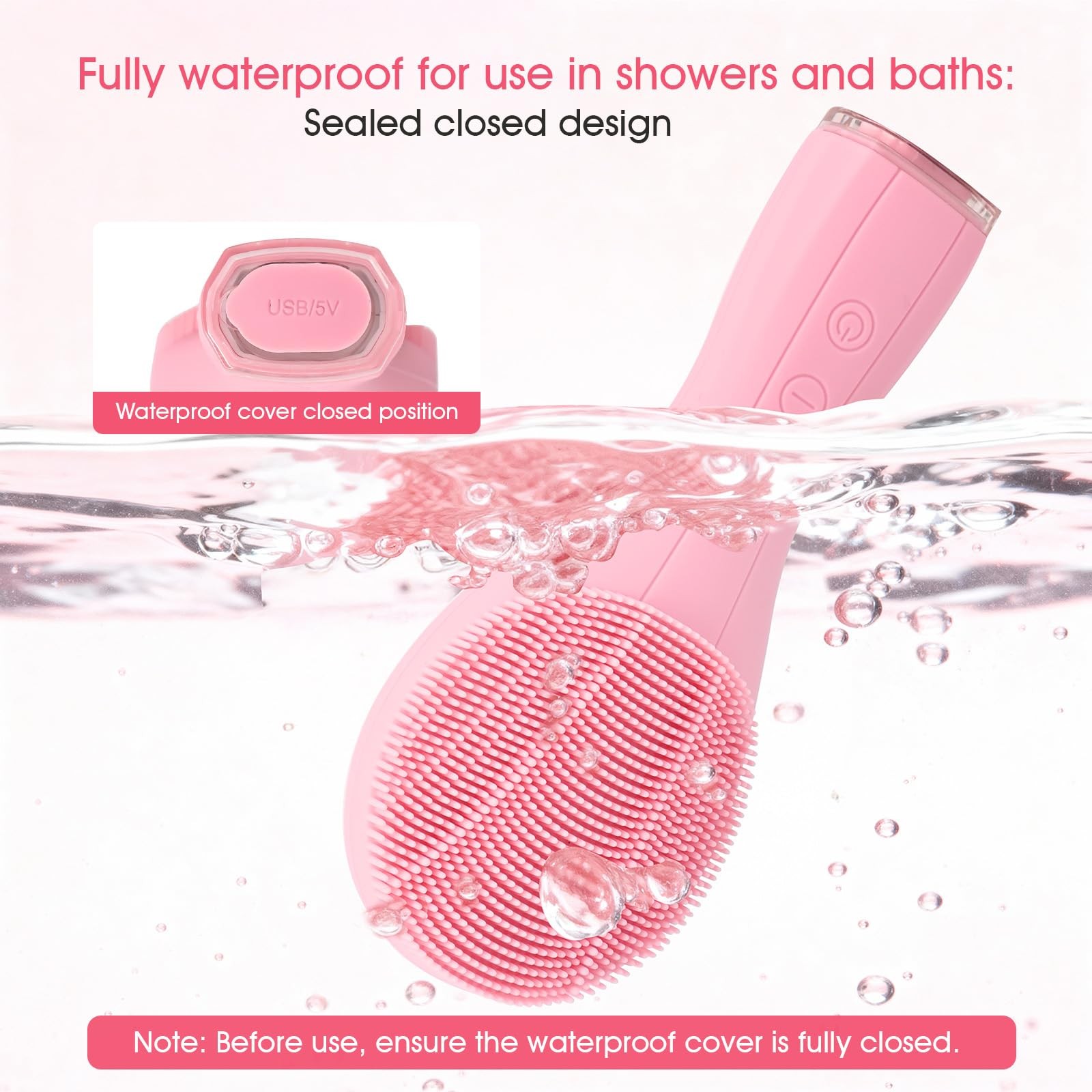BAGLAK Silicone Face Scrubber Smart Facial Cleansing Device, Pink