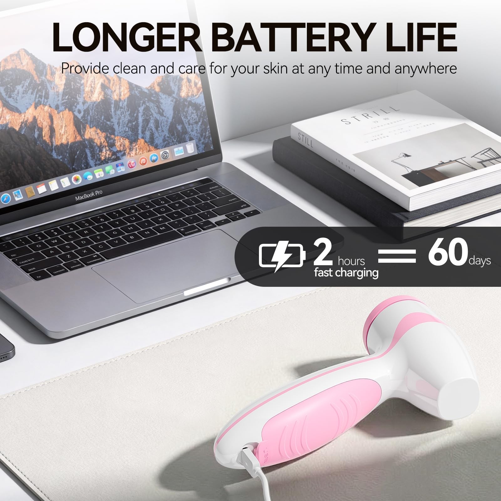AuraBea Rechargeable Facial Cleansing Brush – Dual Rotating Electric Pink