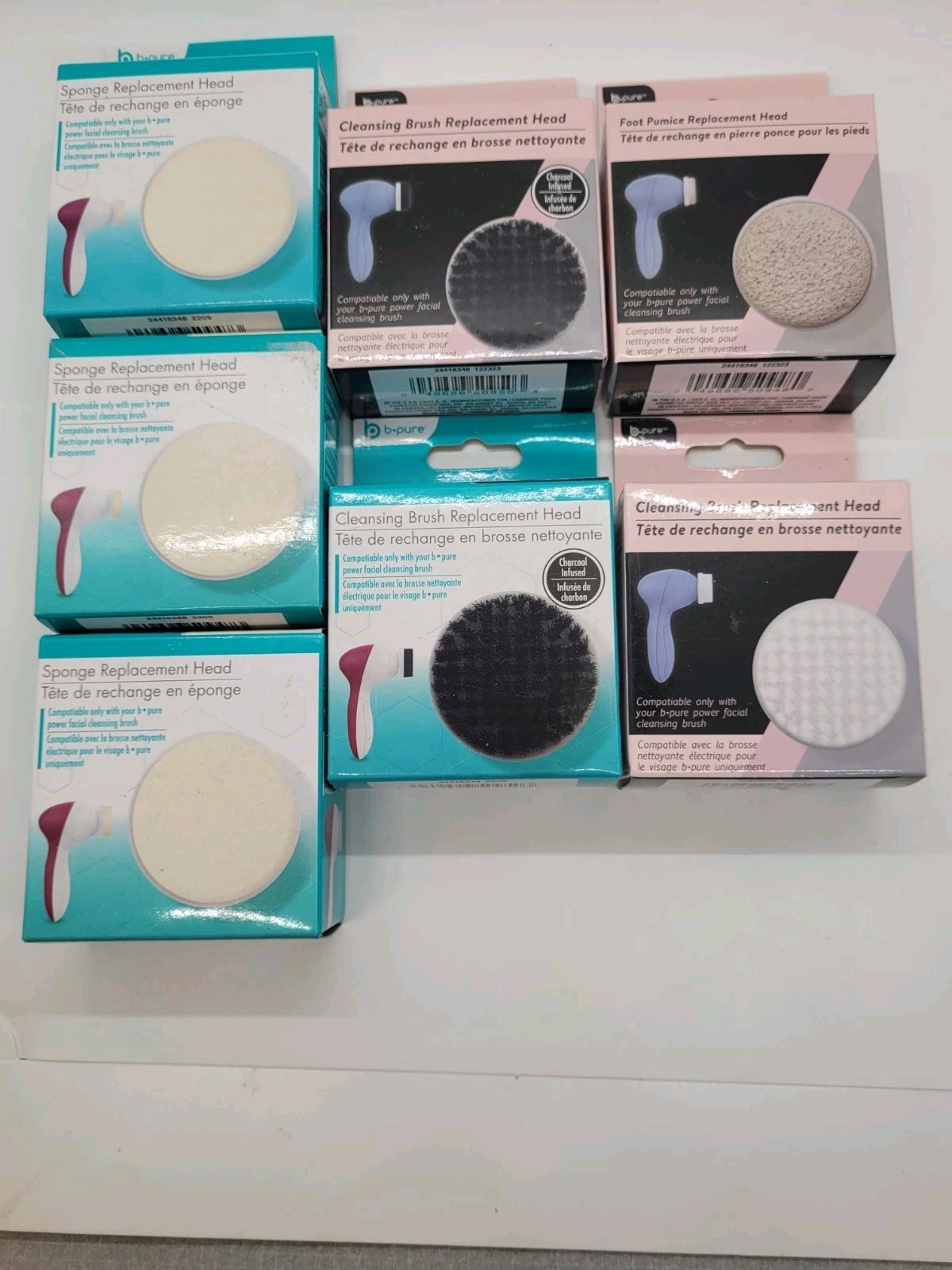 B Pure Replacement Head Lot Of 7 Brush- Pumice-cleansing-sponge New