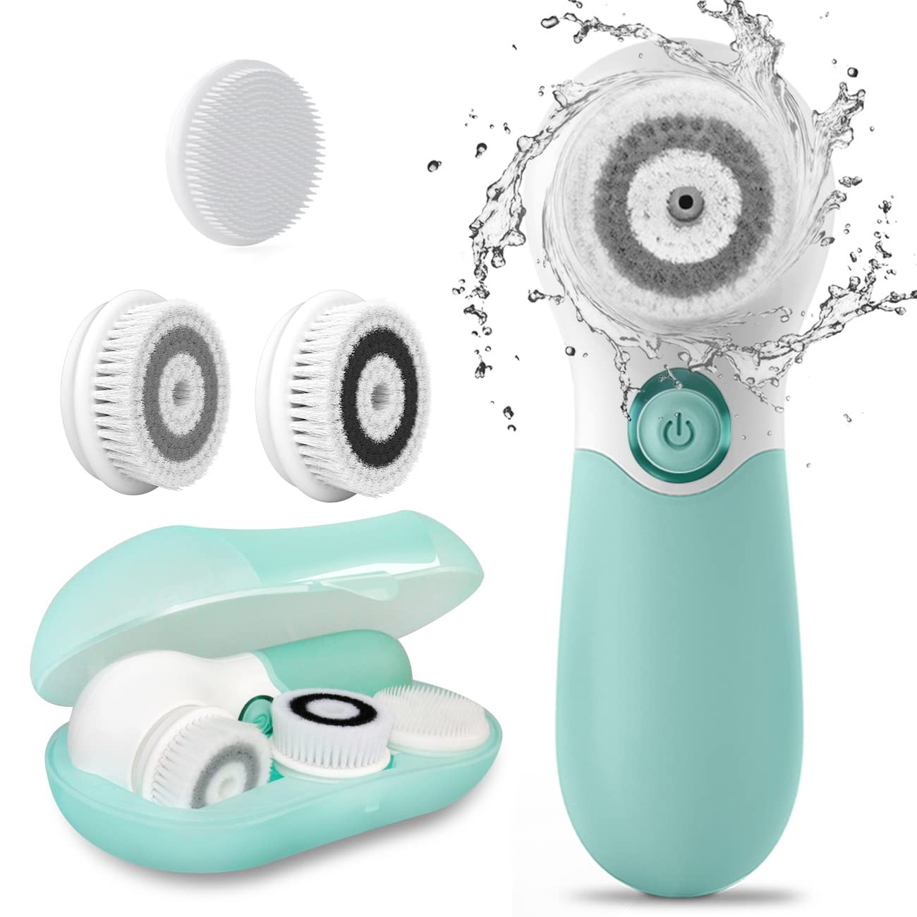 3-Head Cordless Facial Cleansing Brush, 2-Speed, Silicone Head, Travel Case