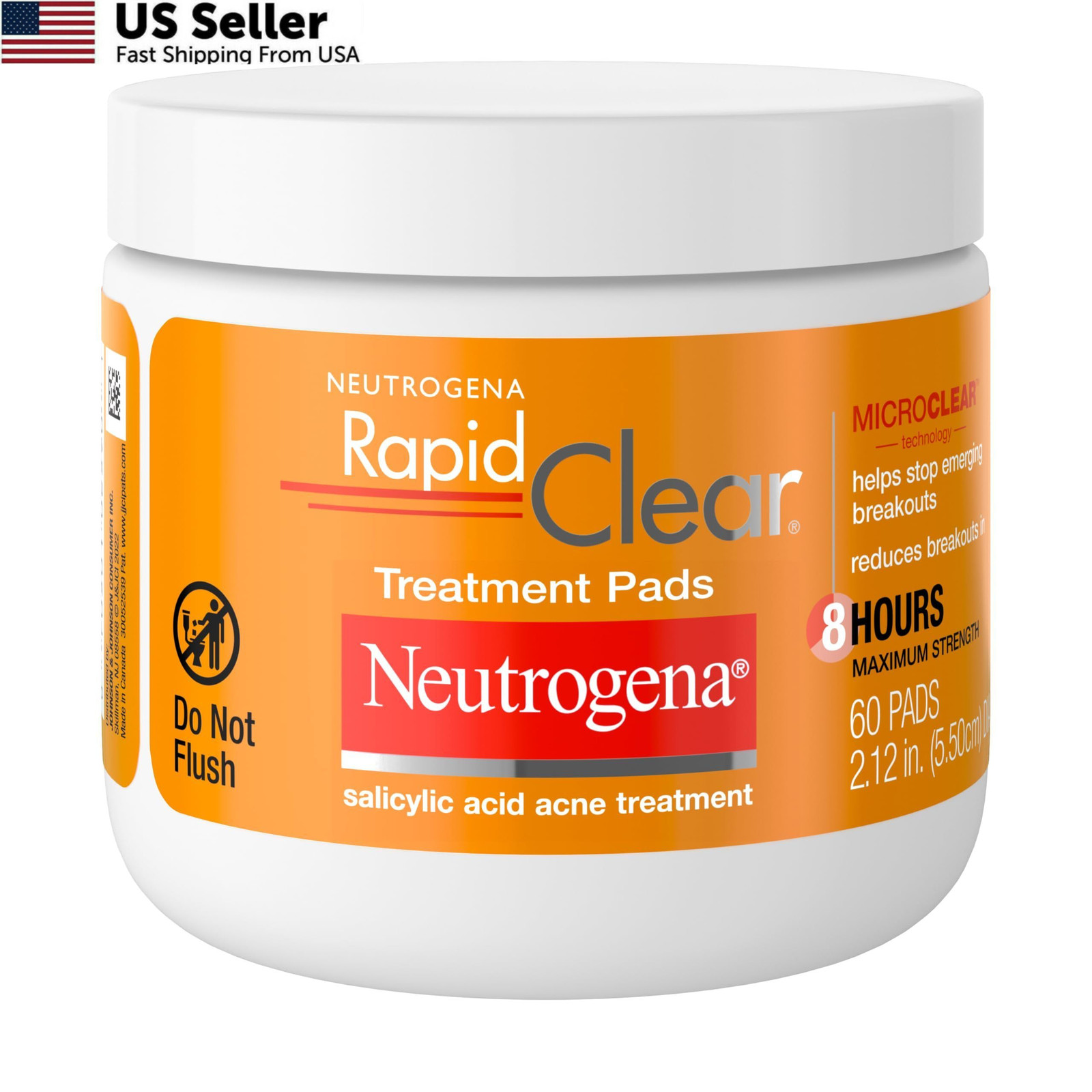 Neutrogena Rapid Clear Acne Treatment Pads with 60 Count (Pack of 1), WHITE