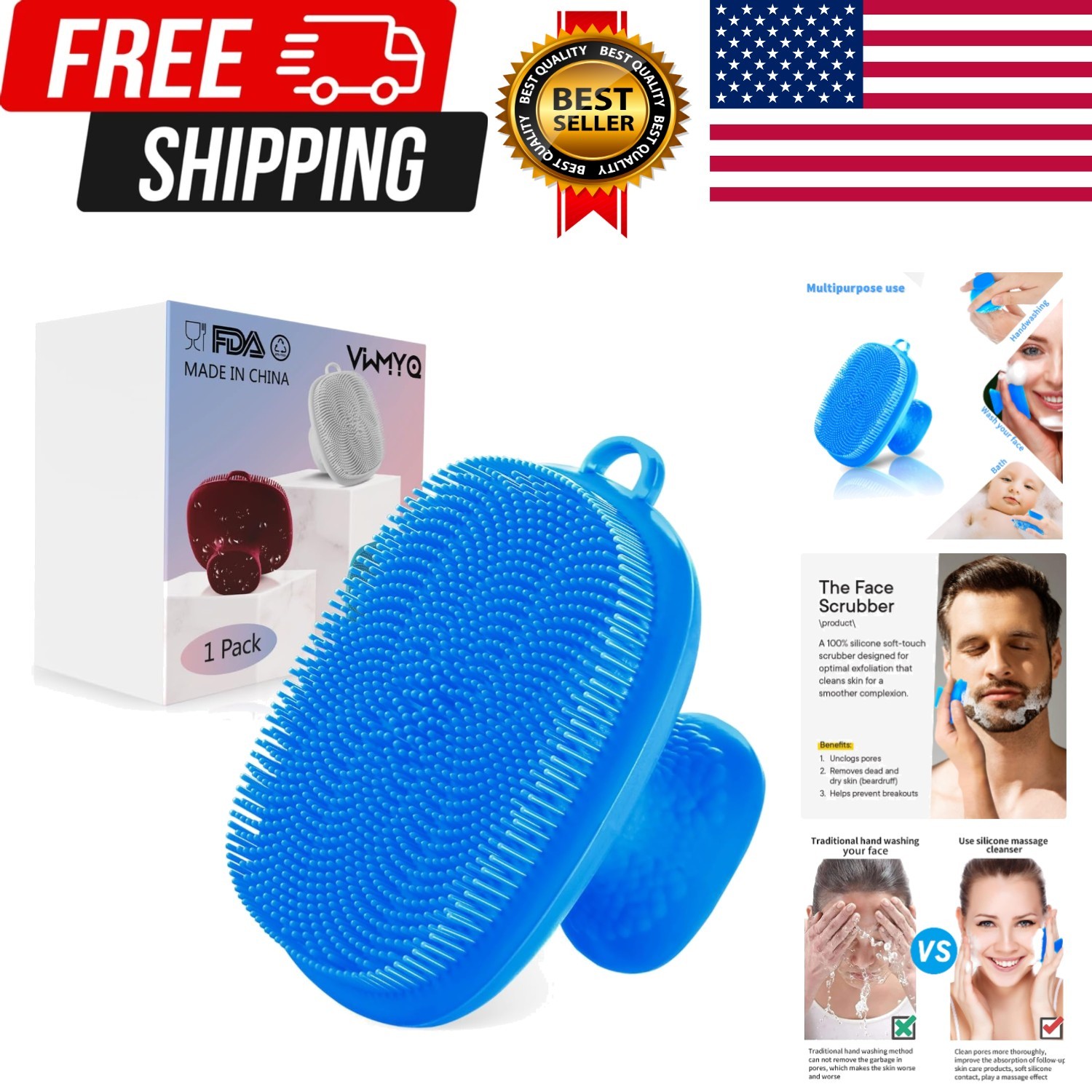 Silicone Face Scrubber for Men Facial Cleansing Brush Silicone Face Wash Brus…