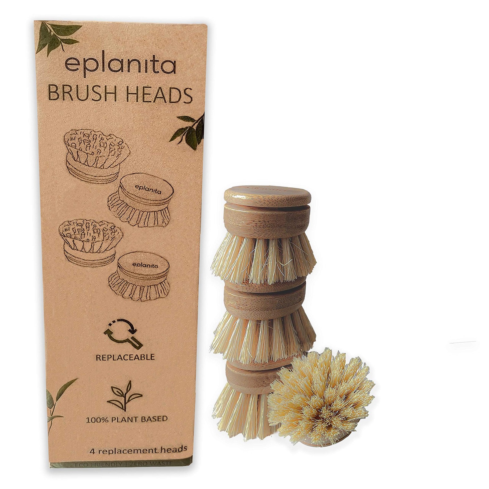 eplanita Replacement Brush Heads (Pack of 4) for Bamboo Pack 4, Yellow