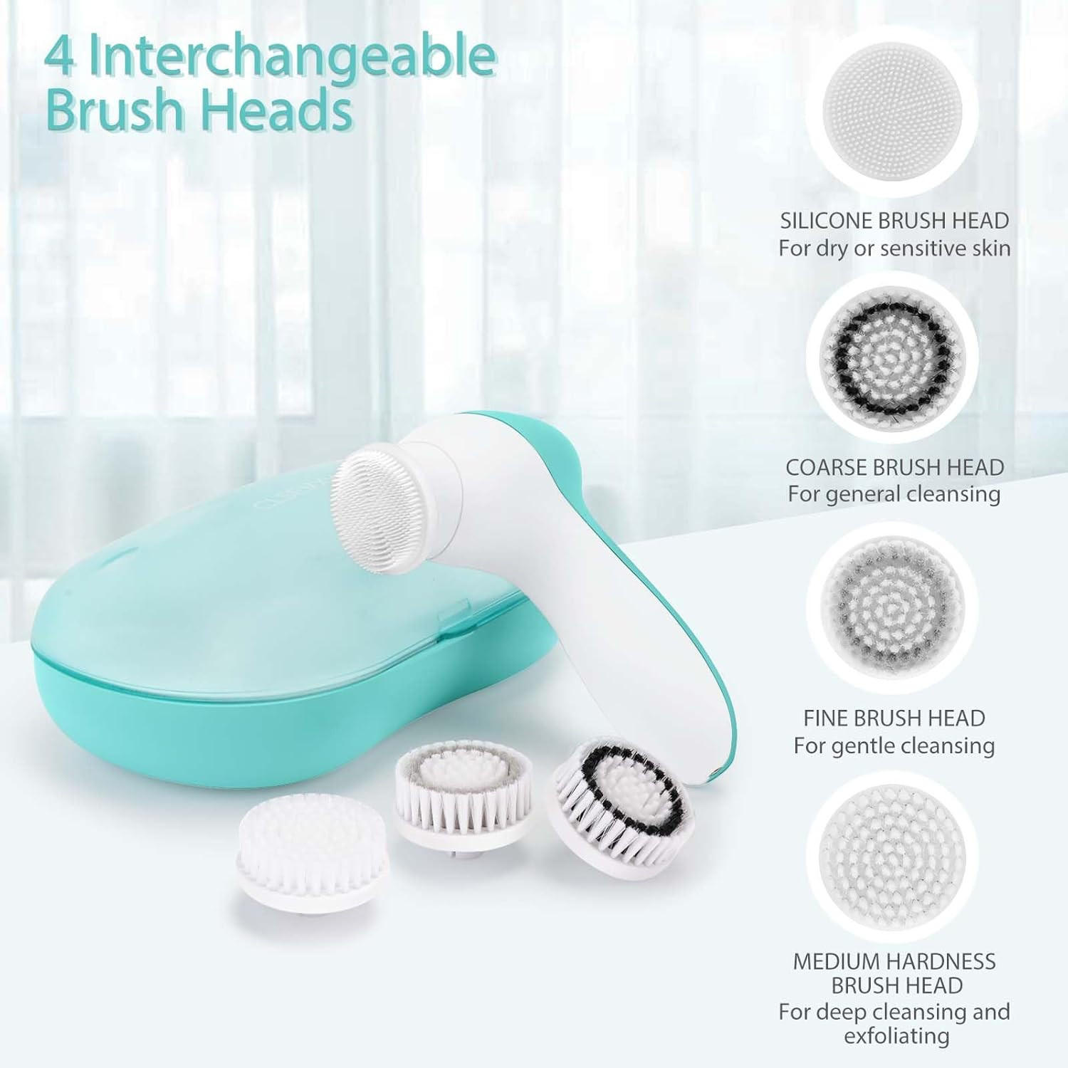 Rechargeable Facial Cleansing Spin Brush Set with 4 Exfoliating Brush Heads – Co