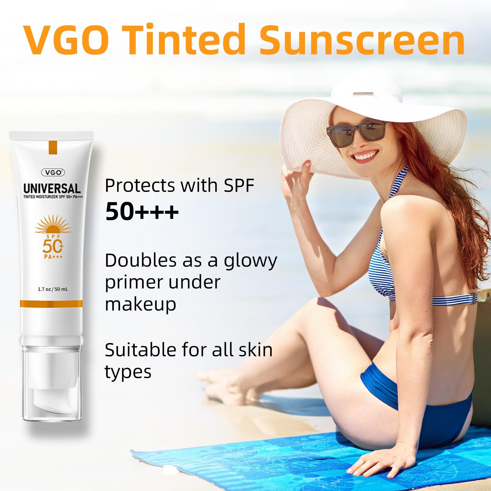 VGO Tinted Sunscreen for Face SPF 50, Hydrating 1.7 Fl Oz (Pack of 1), Light