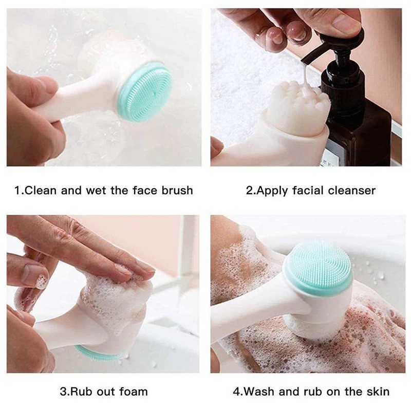 Facial Cleansing Brush Manual 2in1 Silicone Double-Sided Exfoliating Scrubber