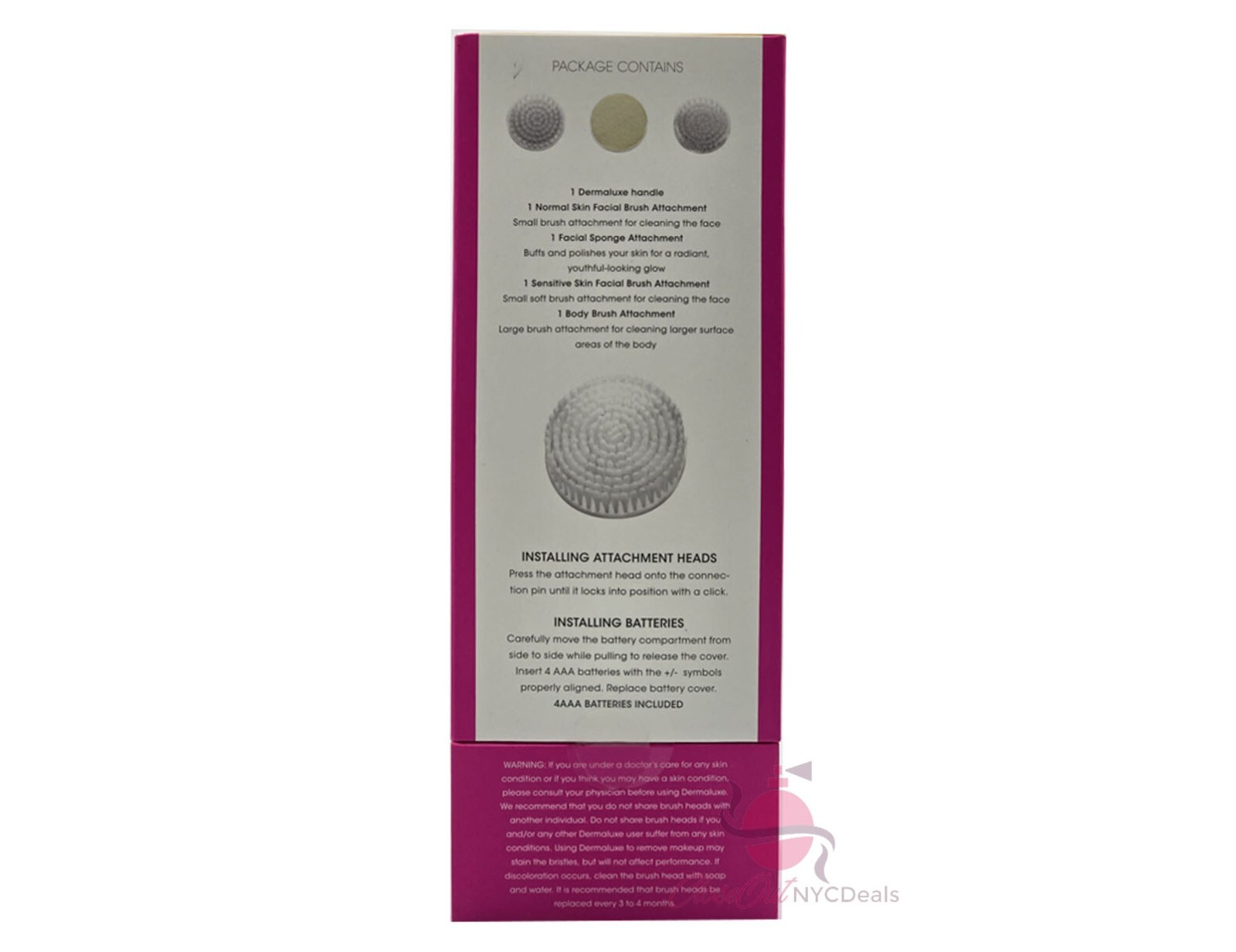 DermaLuxe Advanced Cleansing System 2 Speed 4 Cleansing Heads – Pink