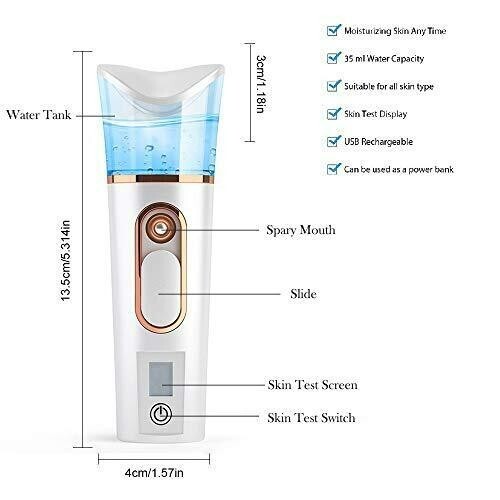 FATUXZ Handy Nano Facial Mister with Skin Analyzer Moisture Tester, Portable Nan