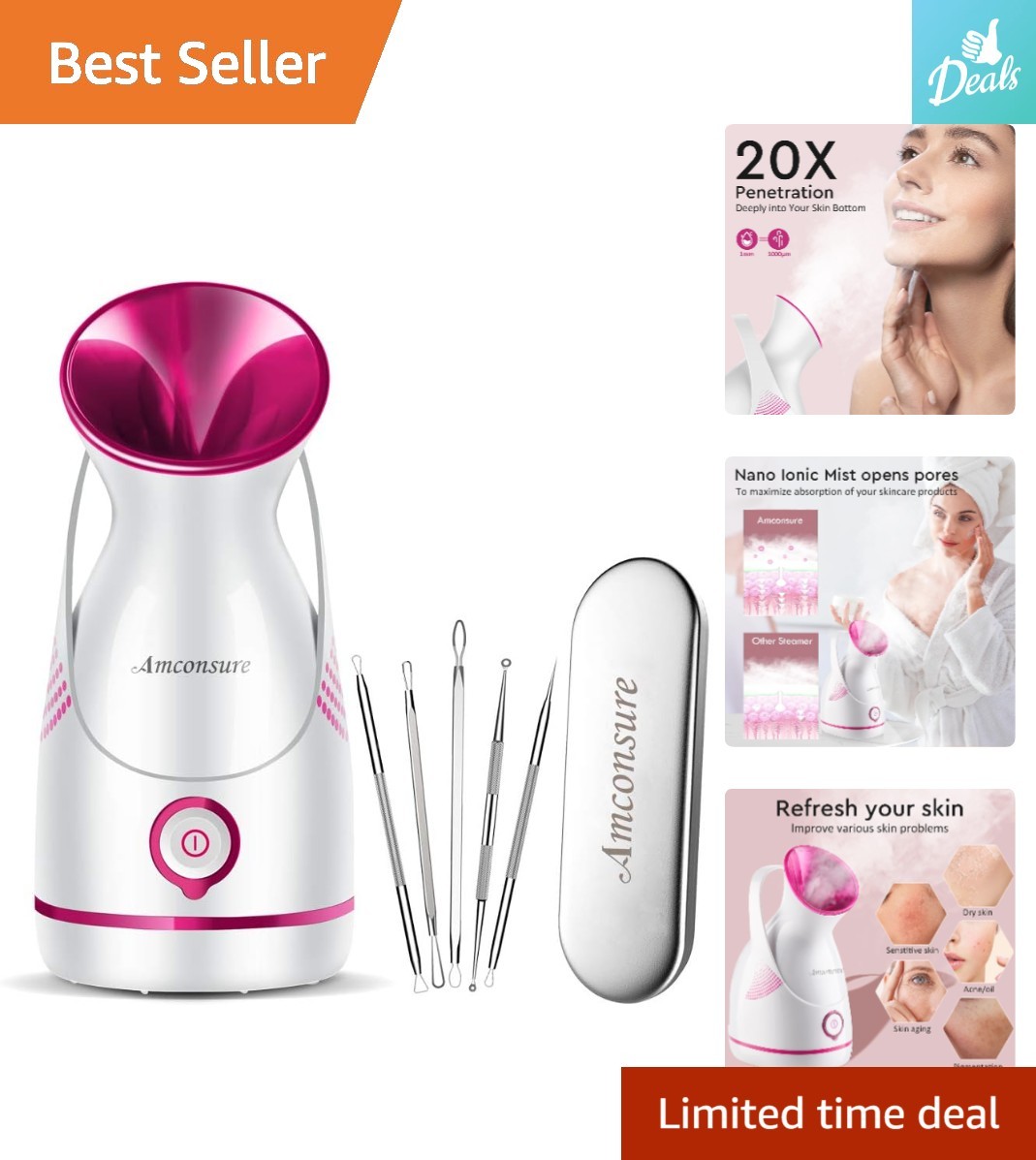 Nano Ionic Facial Steamer with 5-Piece Skin Kit – Luxury Spa Experience at Home