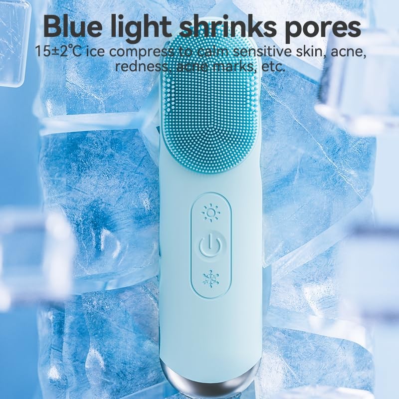 Silicone Facial Cleansing Brush, Portable Electric Face Scrubber with Hot Col…