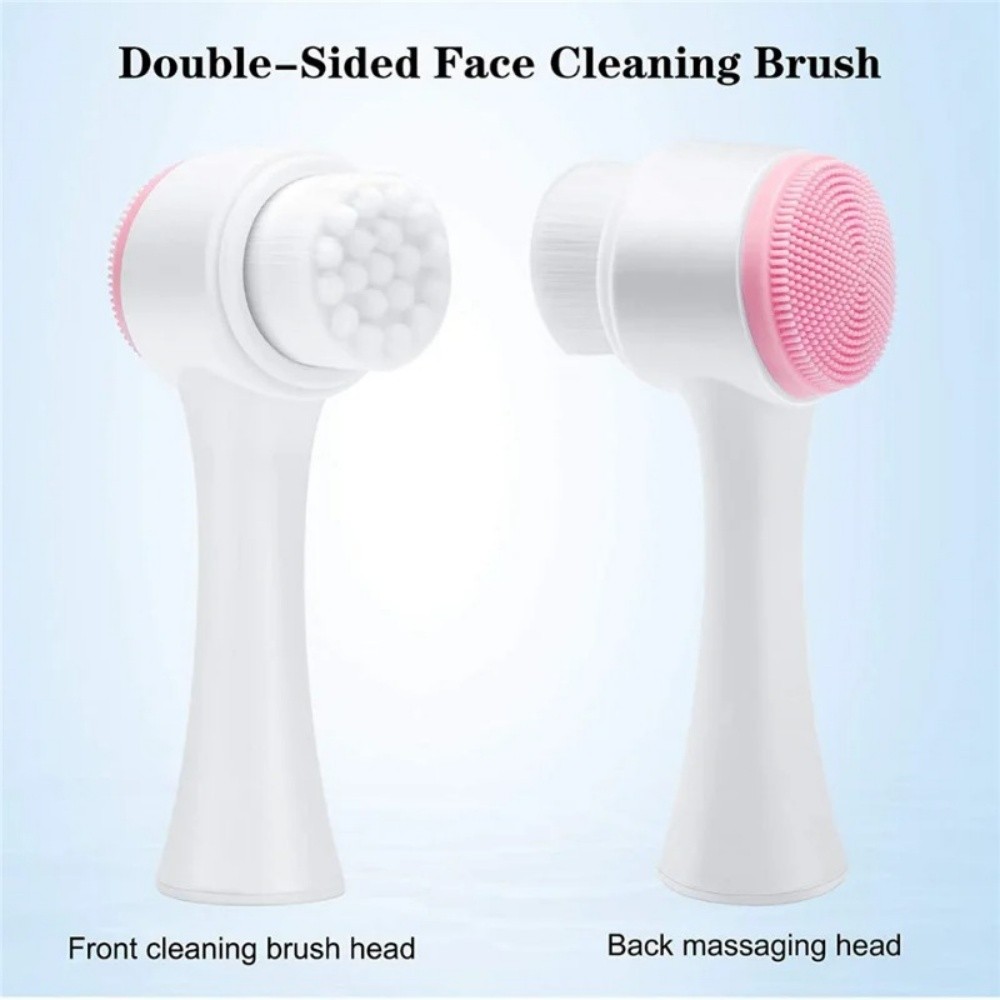 3D Massage Facial Brush Double Silicone Cleansing Manual Soft Bristles Exfoliato