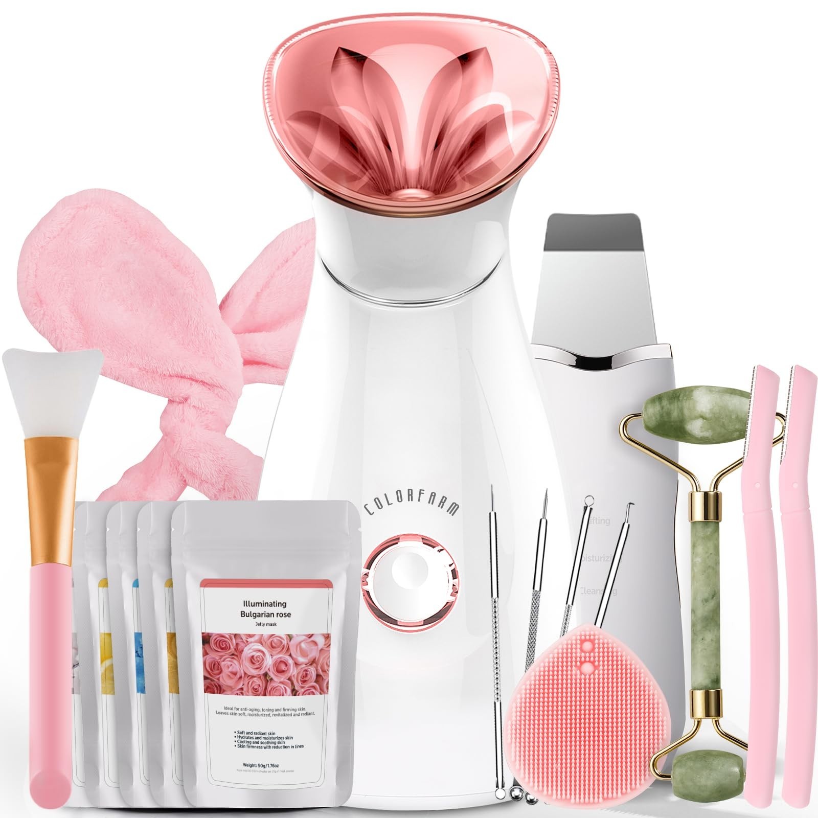 Nano Ionic Facial Steamer Spa Kit – Deep Cleansing Home Skincare Set with 17 Too