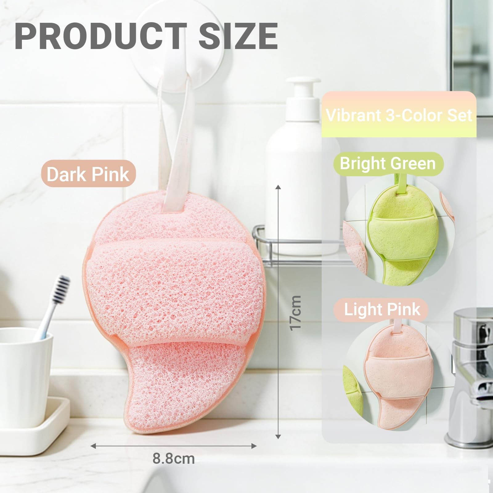 Facial Cleansing Sponge Set 3, Reusable 1 Count (Pack of 3), Pink & Green