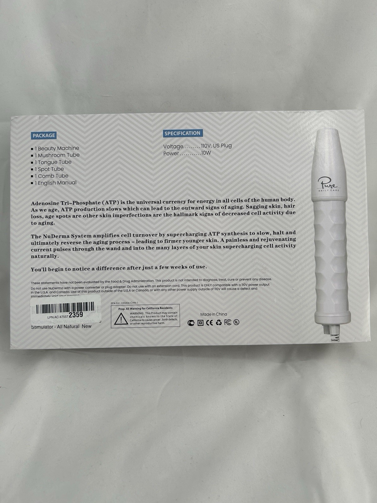 Pure Daily Care NuDerma Facial Massager Wand Multiple Attachments Acne 110V