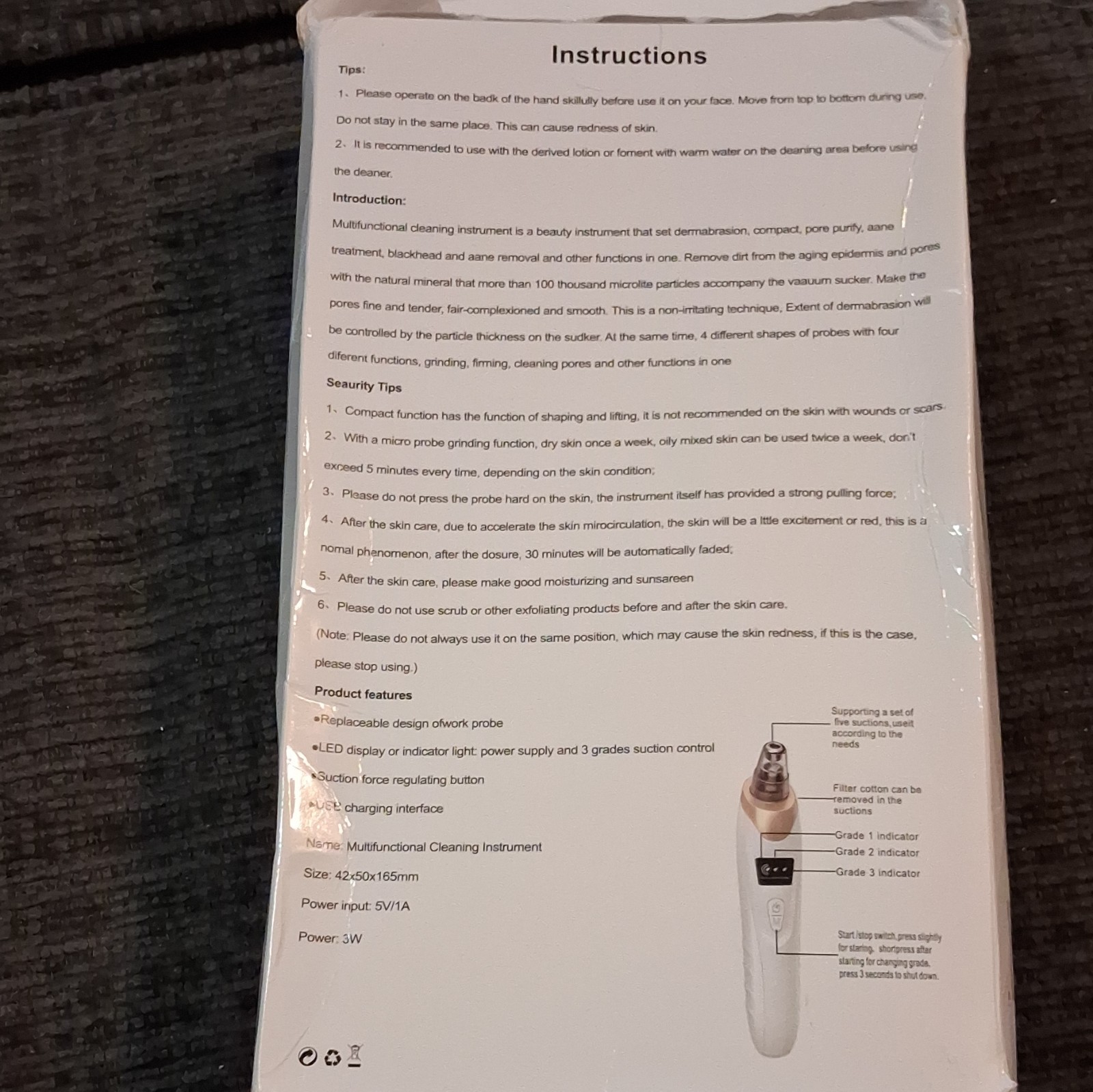 Facial Cleansing Device USB Rechargeable LED Display 3 Speeds White/Gold