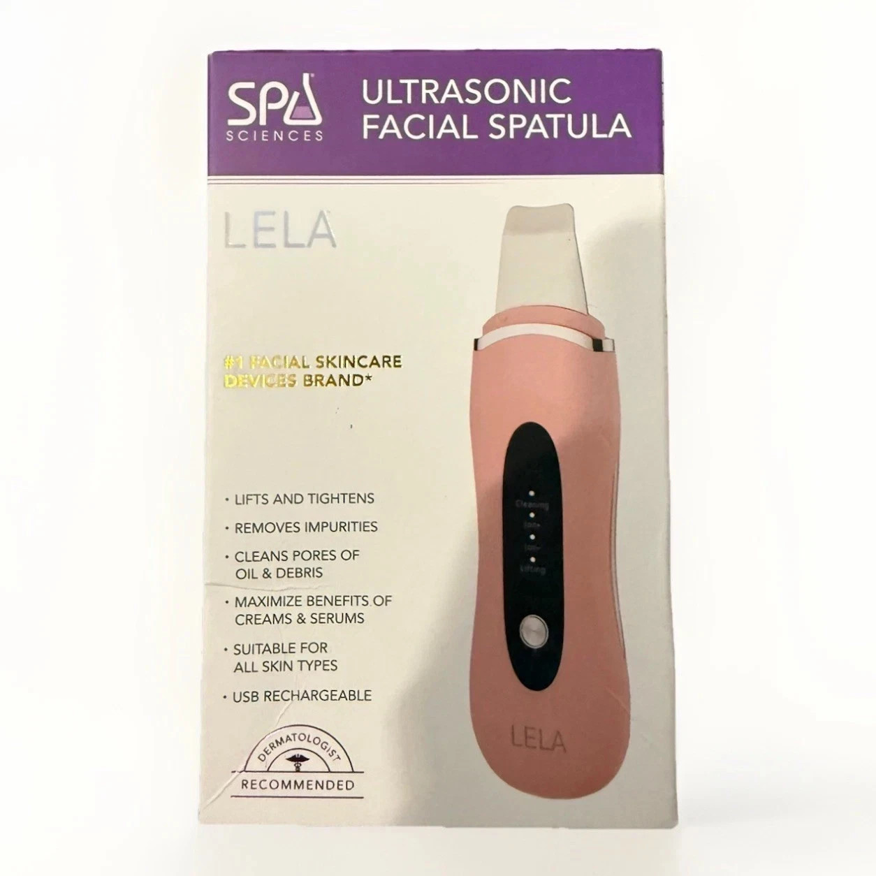 Spa Sciences LELA Ultrasonic Facial Spatula Pink USB Rechargeable Waterproof