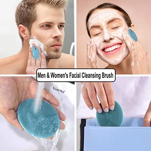 Silicone Face Scrubber, Exfoliating Brush Manual Handheld 3rd-dark Green+pink