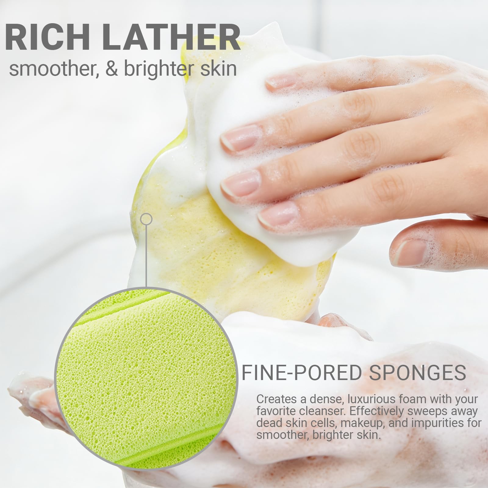 Facial Cleansing Sponge Set 3, Reusable 1 Count (Pack of 3), Pink & Green