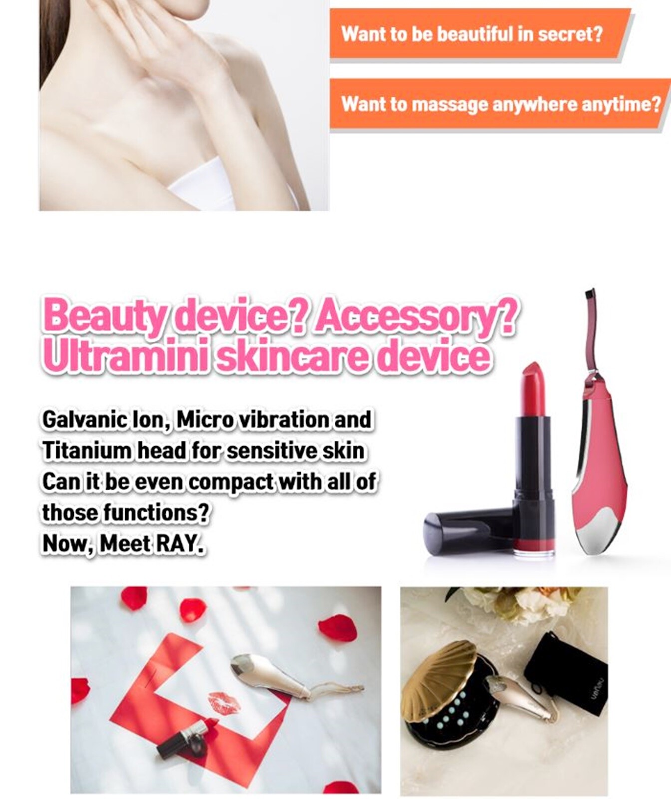 VANAV Ray Home Care Handy Facial Massager Device Galvanic Vibration [OFFICIAL]